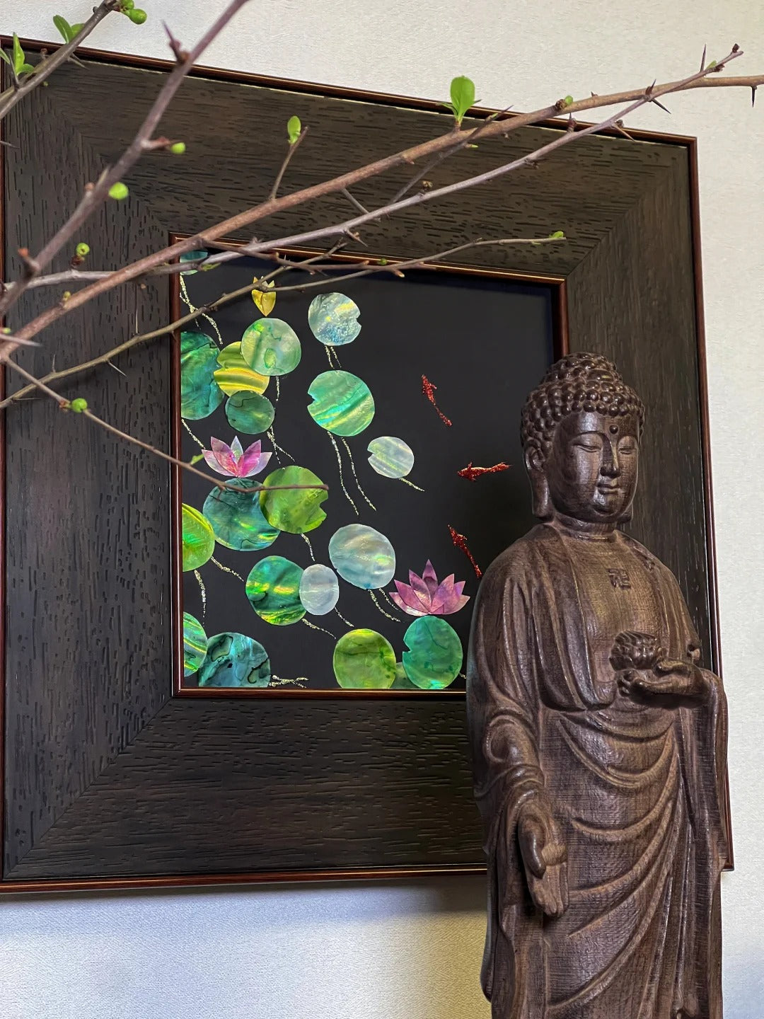 3D Textured Oriental Feng Shui Lotus Artwork, Luxury Meaningful Housewarming Gift