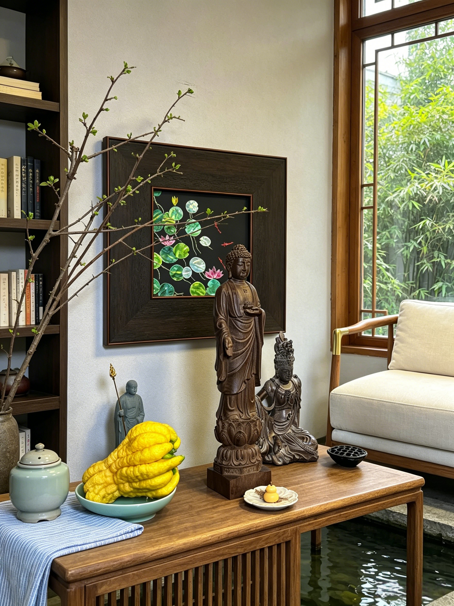 3D Textured Oriental Feng Shui Lotus Artwork, Luxury Meaningful Housewarming Gift