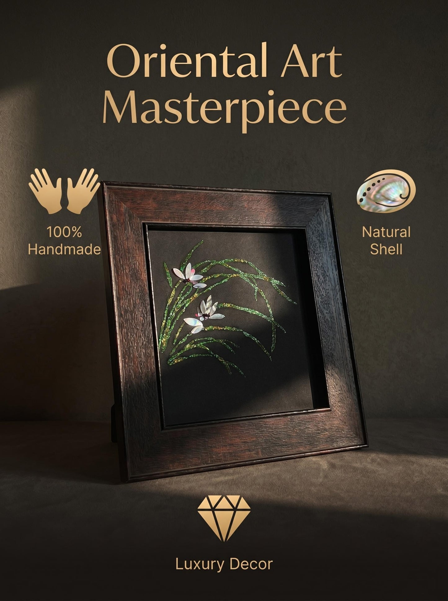 Luxury 3D Shell Inlay Orchid Artwork for Modern Zen Home Decor and Japandi Living Room