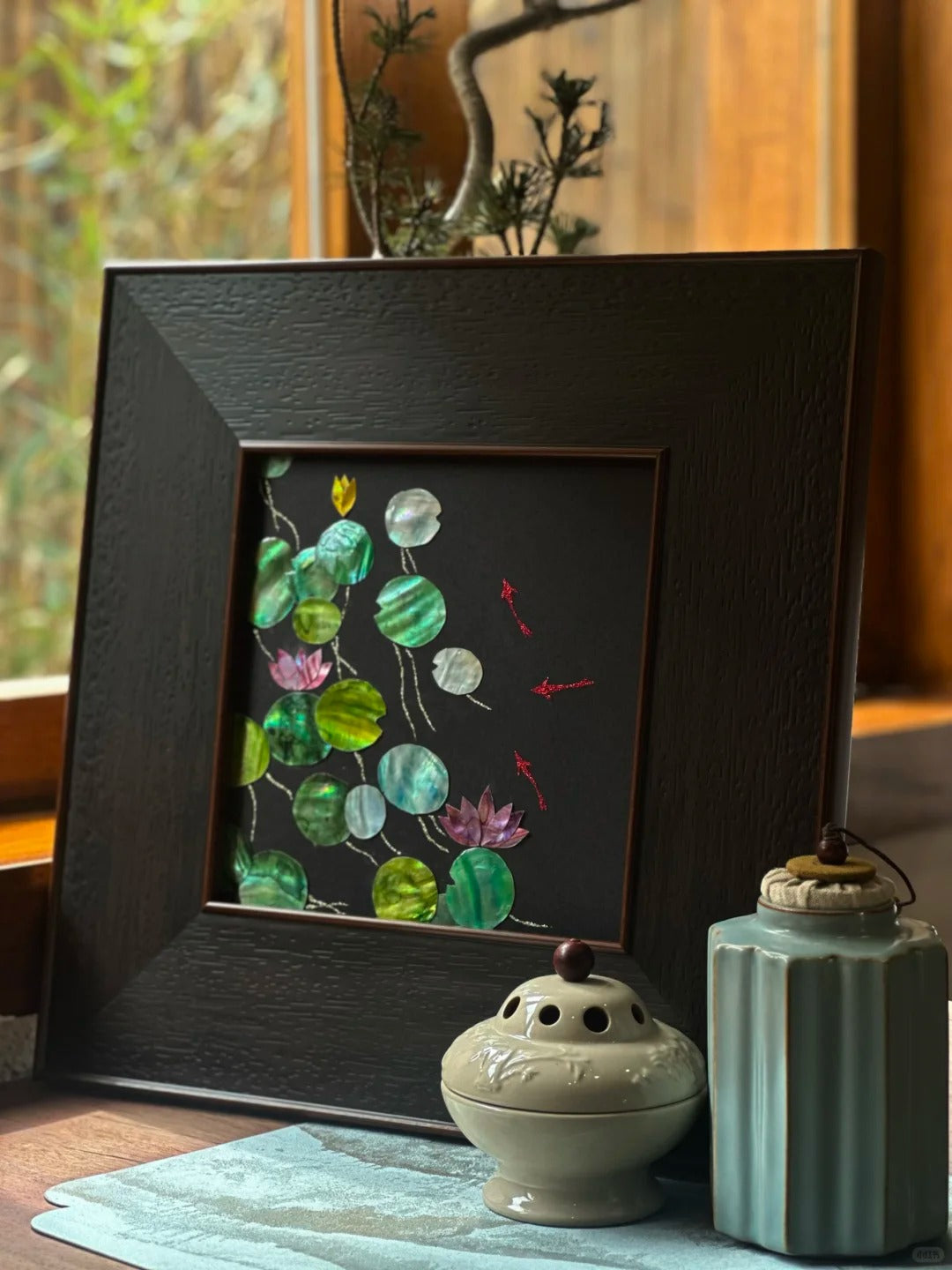 3D Textured Oriental Feng Shui Lotus Artwork, Luxury Meaningful Housewarming Gift