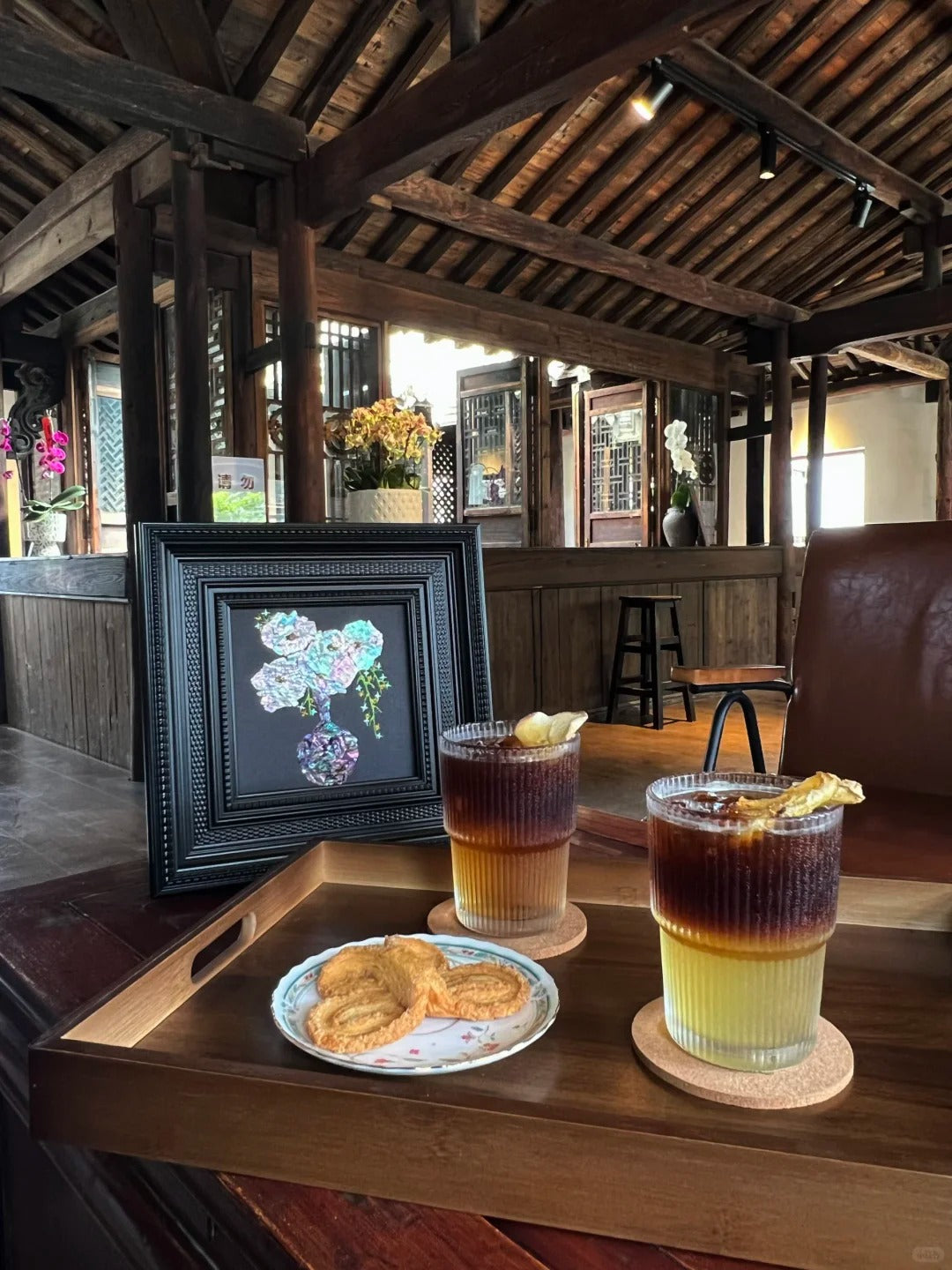 Close-up details of natural mother of pearl shell inlay craft, iridescent shell texture in lacquer art, fine oriental craftsmanship.