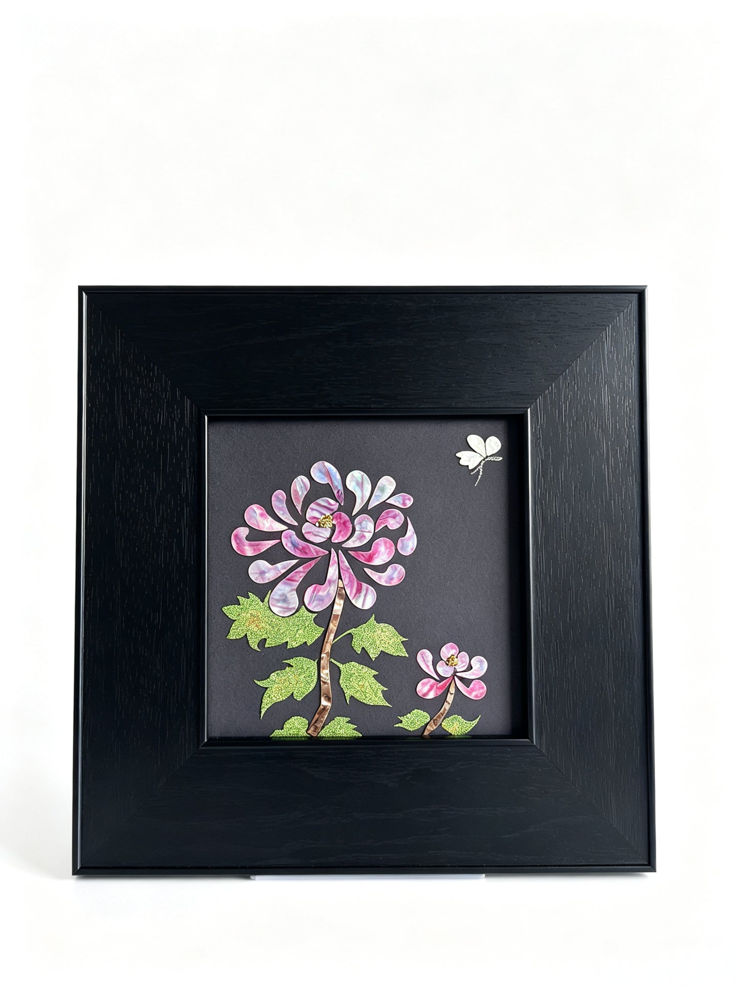 Handcrafted Mother of Pearl Chrysanthemum wall art, 20x20cm Raden shell inlay, oriental luxury home decor, state-level gift