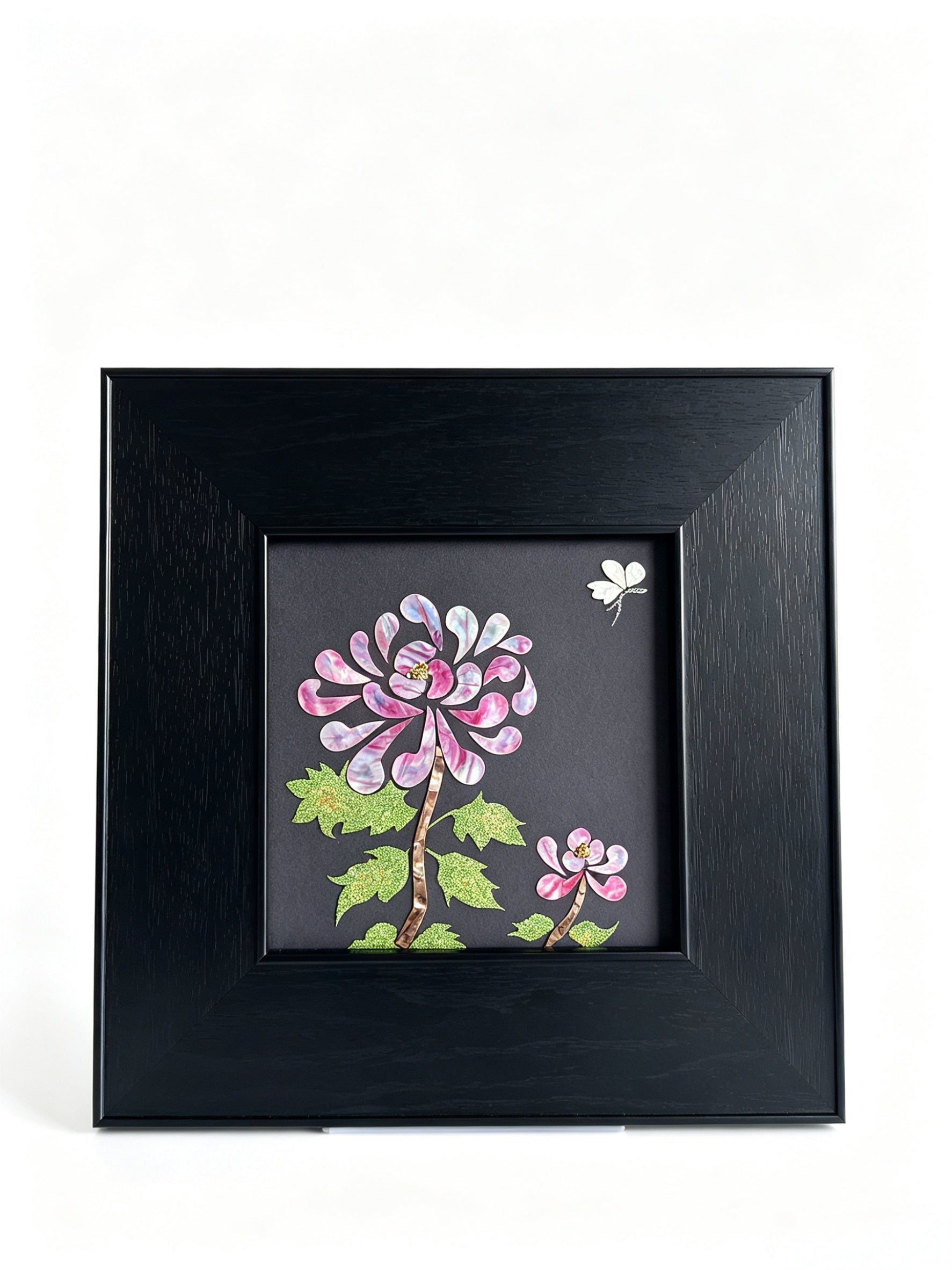 Handcrafted Mother of Pearl Chrysanthemum wall art, 20x20cm Raden shell inlay, oriental luxury home decor, state-level gift