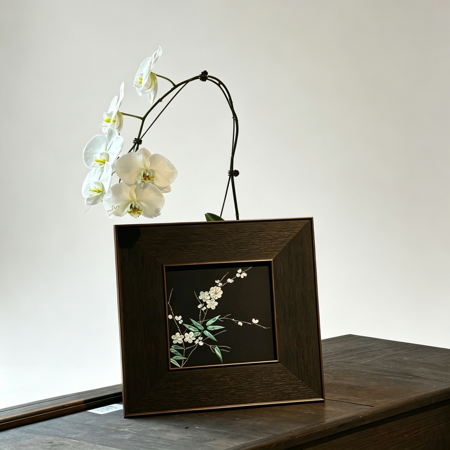 Close-up of raden shell inlay craft, traditional Chinese lacquer art details, hand-polished iridescent shell texture.