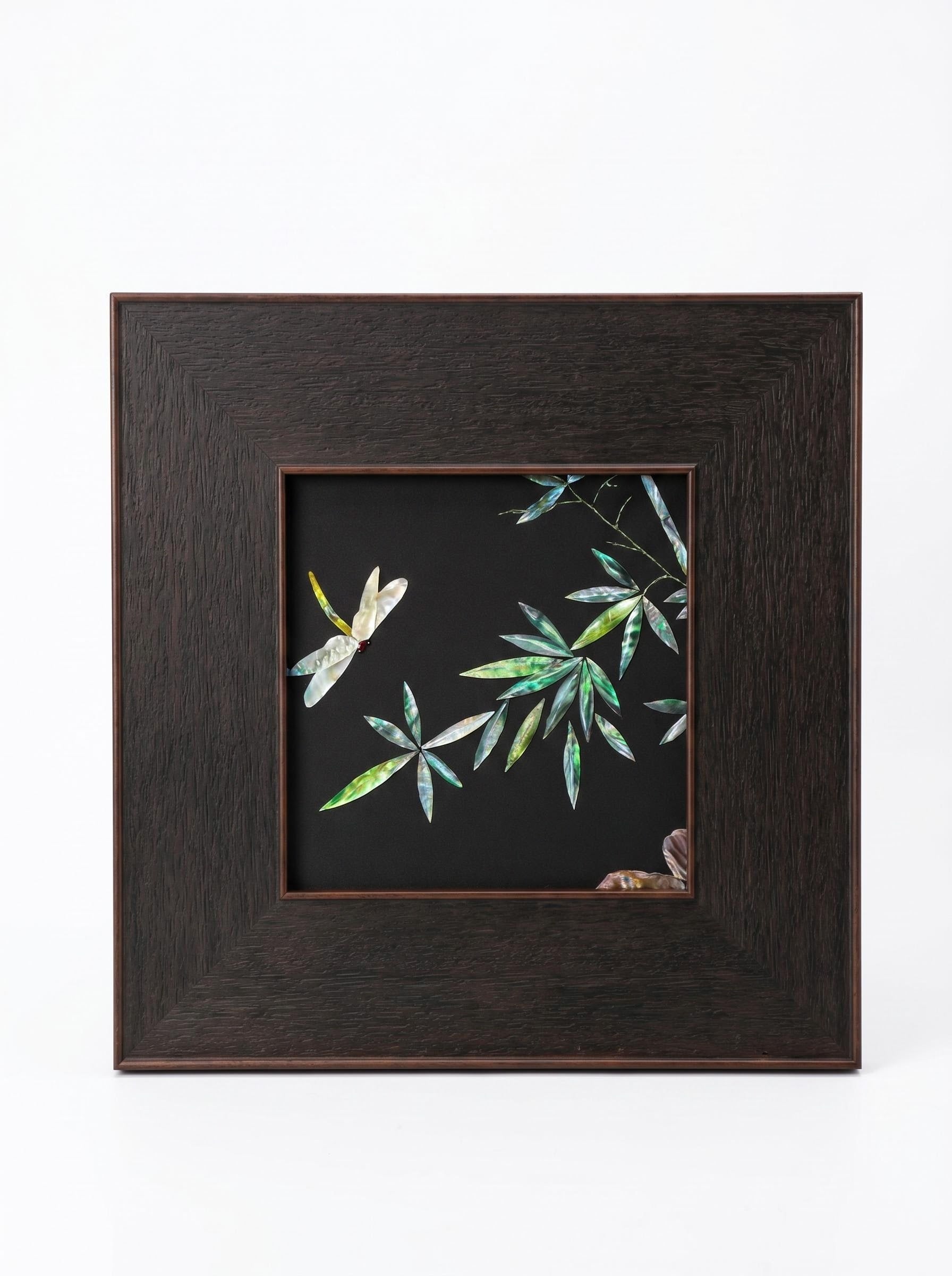 Handcrafted Mother of Pearl Bamboo Wall Art in Premium Black Wood Frame by Showing Studio
