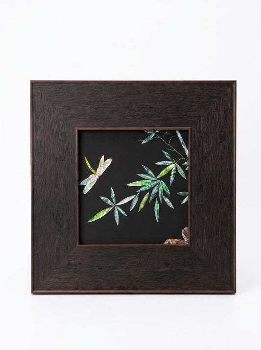 Handcrafted Mother of Pearl Bamboo Wall Art in Premium Black Wood Frame by Showing Studio