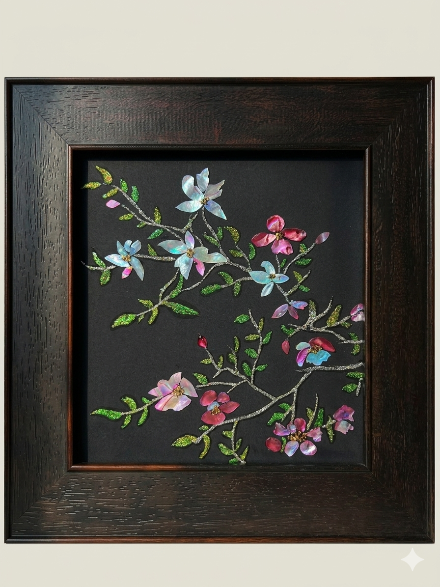 Premium Handcrafted Shell Inlay Sakura Cherry Blossom Framed Artwork by Showing Studio