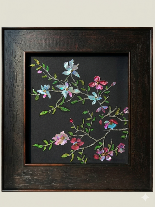 Premium Handcrafted Shell Inlay Sakura Cherry Blossom Framed Artwork by Showing Studio