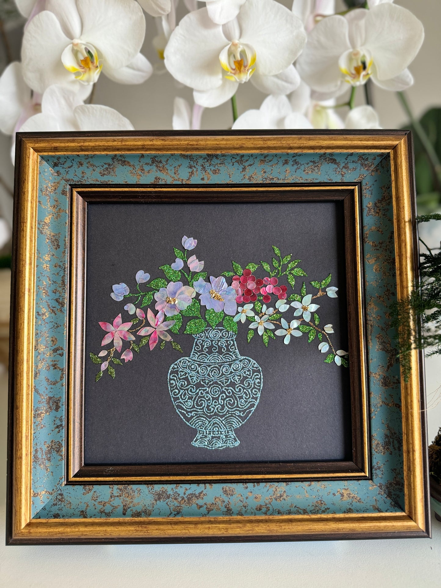 Handcrafted Mother-of-Pearl "Vase of Serenity" Wall Art - Ping Hua Qing Gong
