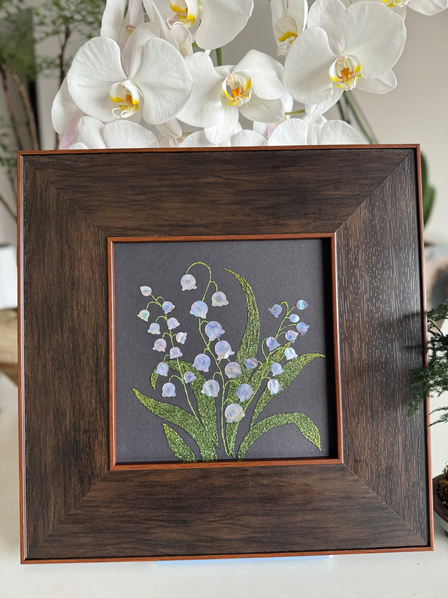 Handcrafted Mother-of-Pearl Lily of the Valley Wall Art - "Whispers of Lily"