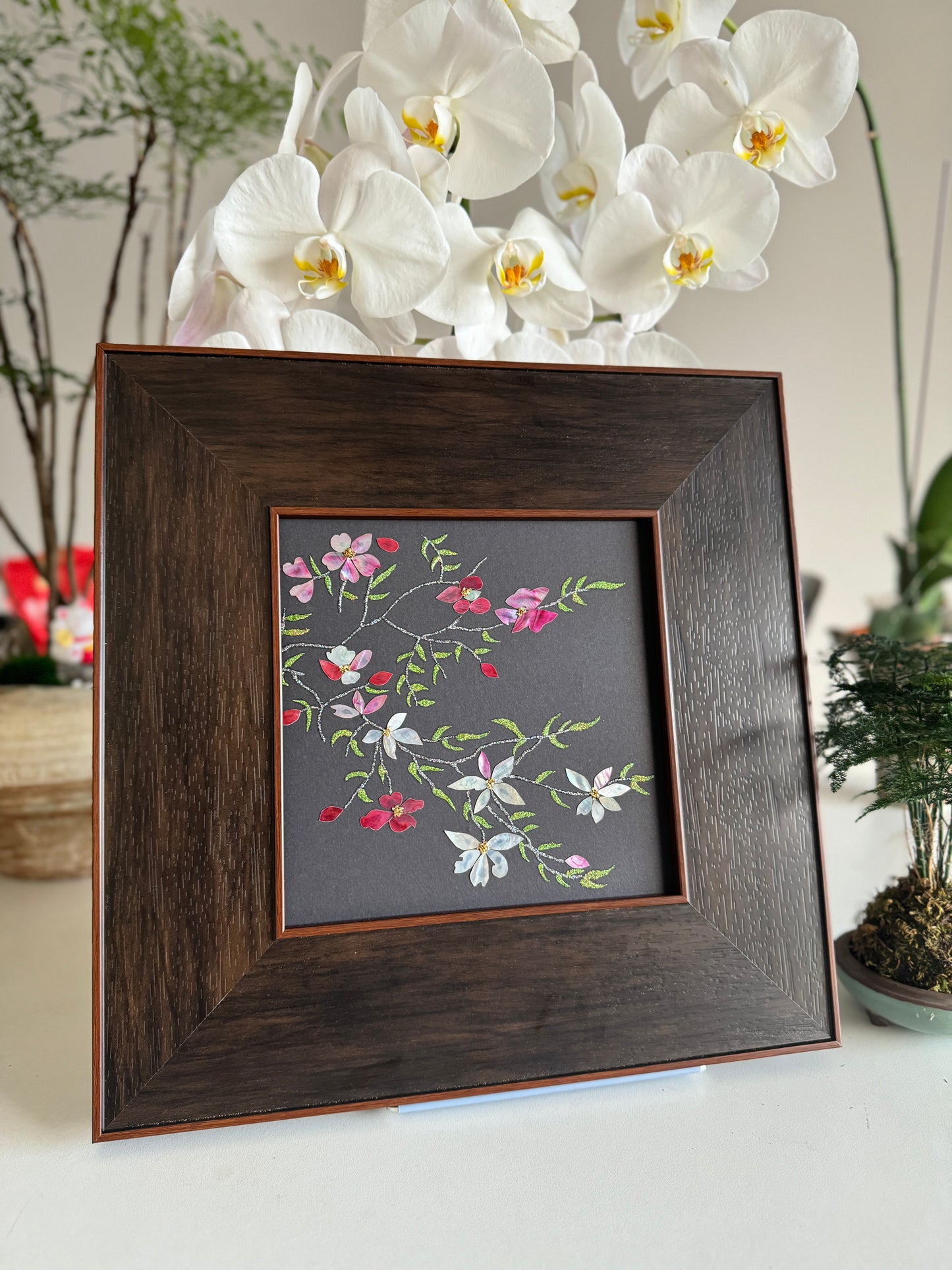 Handcrafted Mother-of-Pearl Camellia Flower Wall Art - "Whispers of Camellia" (Hua Yi Nong)