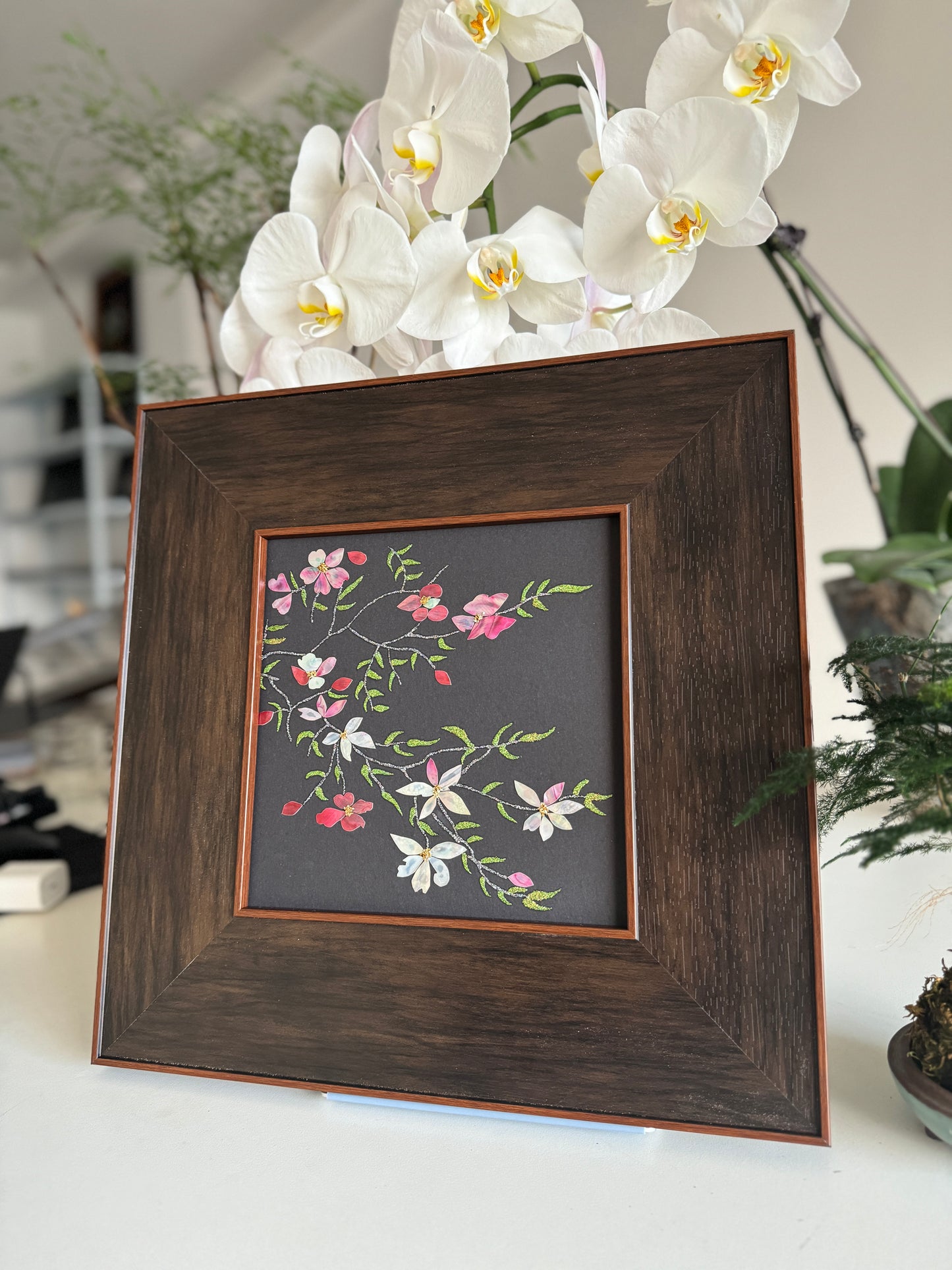 Handcrafted Mother-of-Pearl Camellia Flower Wall Art - "Whispers of Camellia" (Hua Yi Nong)