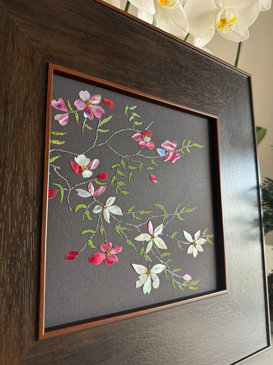 Handcrafted Mother-of-Pearl Camellia Flower Wall Art - "Whispers of Camellia" (Hua Yi Nong)