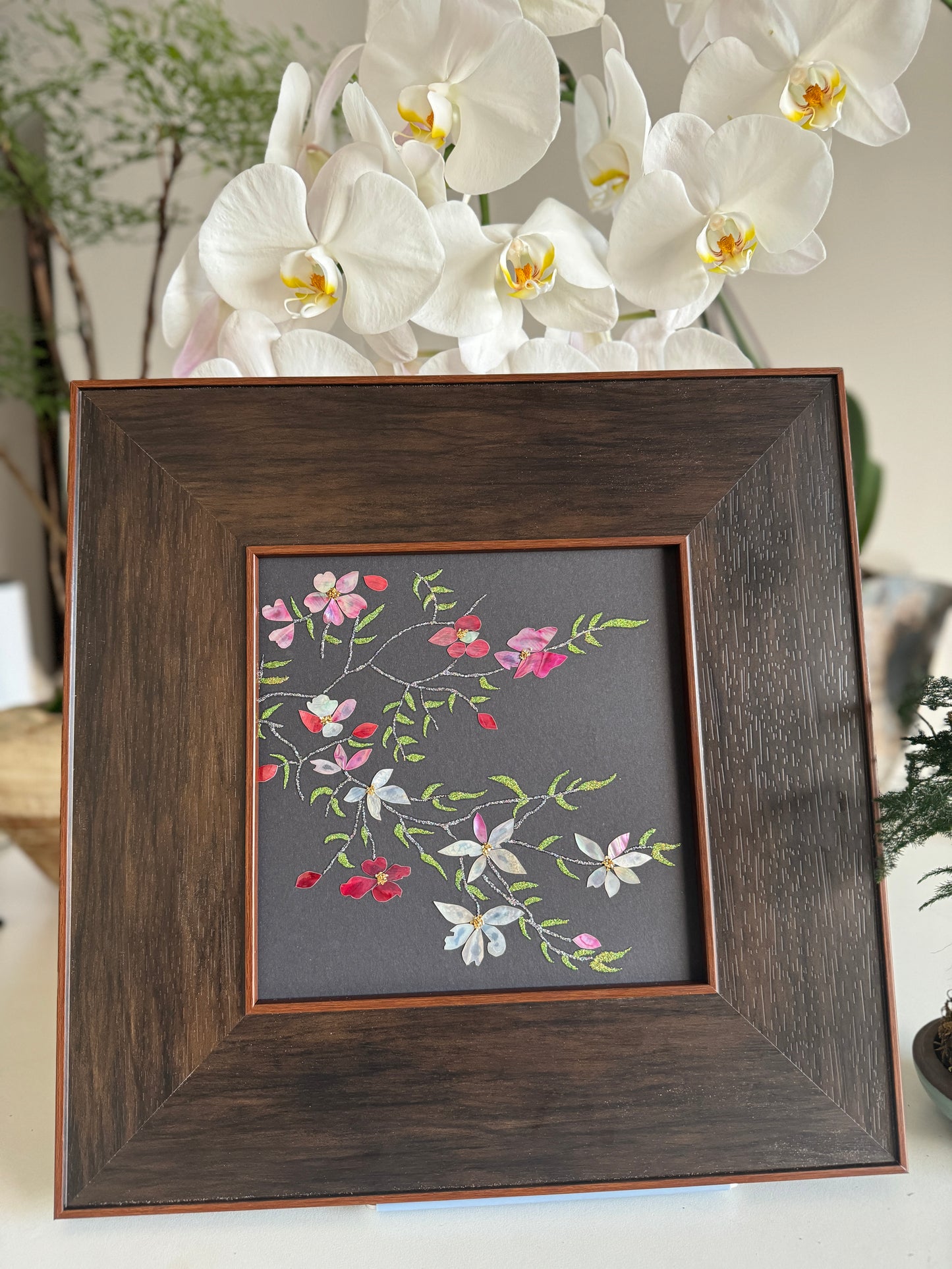 Handcrafted Mother-of-Pearl Camellia Flower Wall Art - "Whispers of Camellia" (Hua Yi Nong)