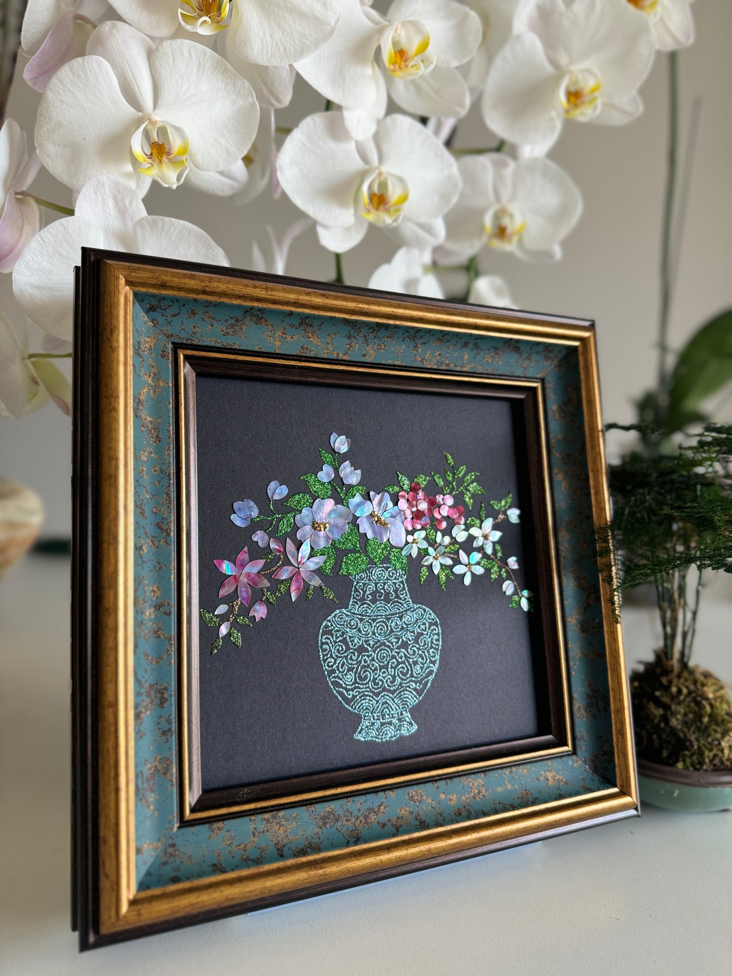 Handcrafted Mother-of-Pearl "Vase of Serenity" Wall Art - Ping Hua Qing Gong