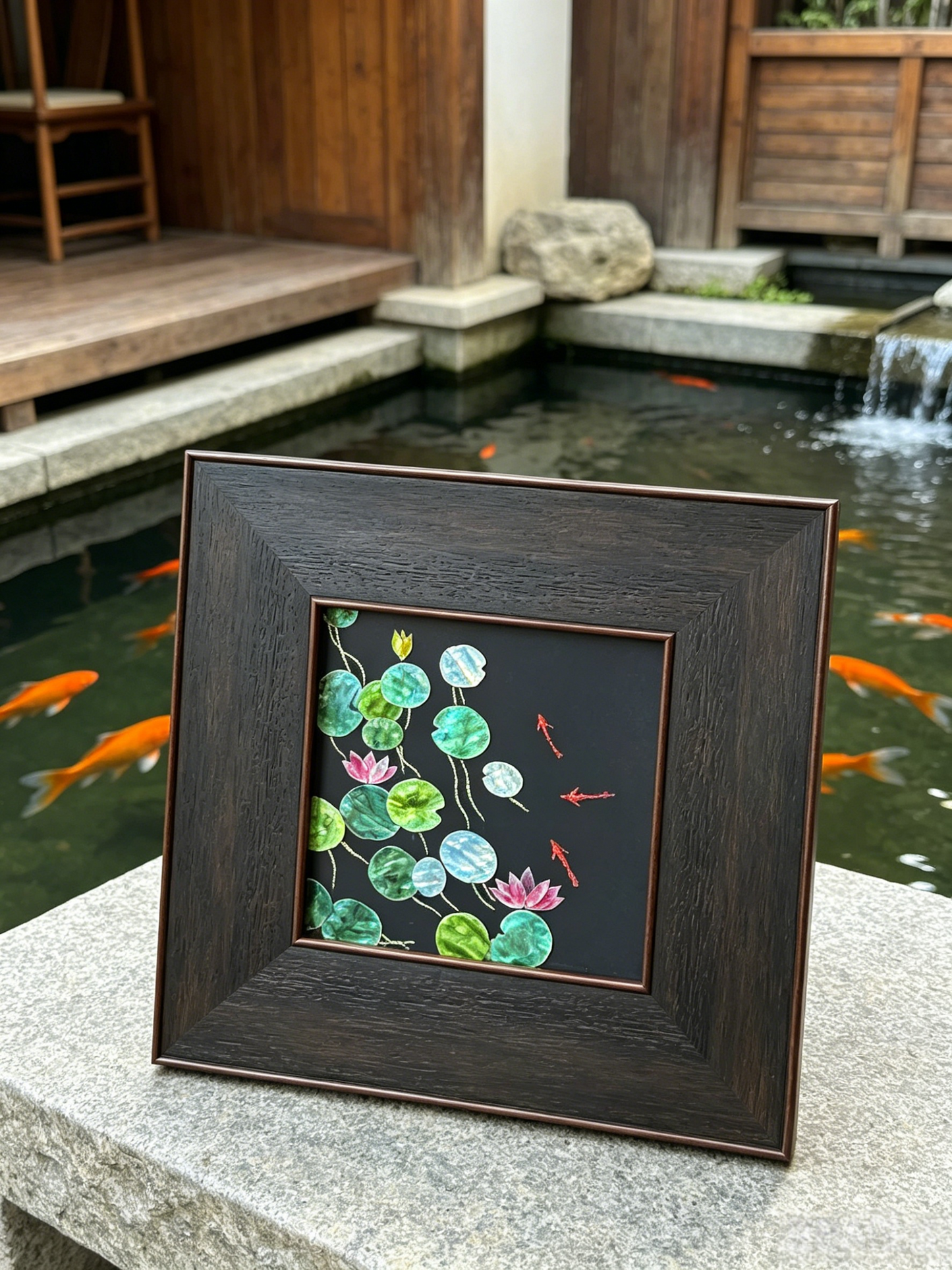 3D Textured Oriental Feng Shui Lotus Artwork, Luxury Meaningful Housewarming Gift