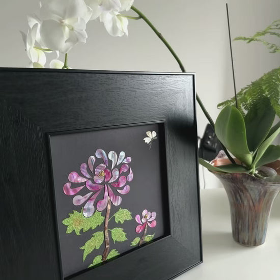 Handcrafted Mother of Pearl Chrysanthemum wall art, 20x20cm Raden shell inlay, oriental luxury home decor, state-level gift